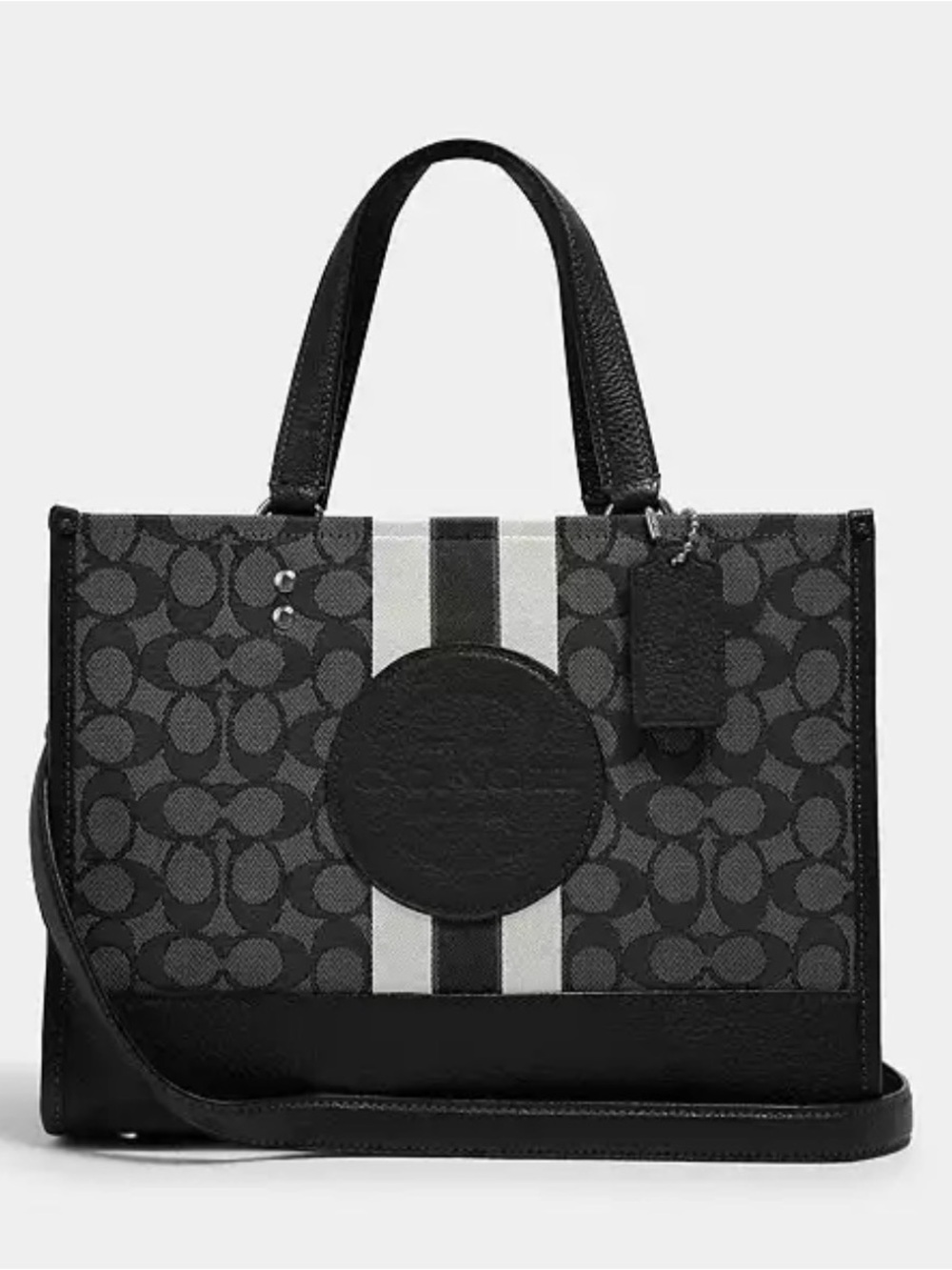 Coach Black and Gray Signature Satchel with Stripe Detail